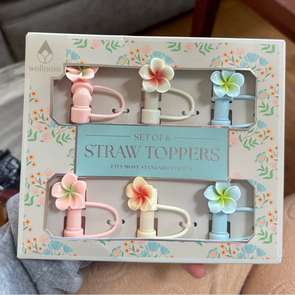Floral Straw Toppers – Set of 6